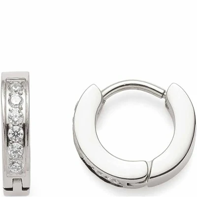 Imagen de Leonardo Ciao Nani 023330 Juego de pendientes aro para mujer Acero inoxidable plateado, pequeños con cierre plegable y circonitas, 0.2, inoxidable, No es una piedra