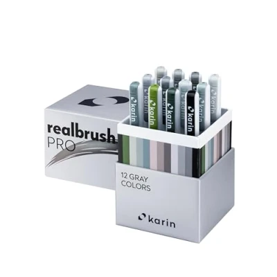 Imagen de Karin Realbrush Pro Gray Colors un juego de 12 pinceles en estuche exclusivo y protector.