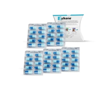 Imagen de Zylkene 450 mg, 50 cápsulas (5 x 10 cápsulas), alimento suplementario para perros, lo que ayuda a controlar la ansiedad y las situaciones estresantes