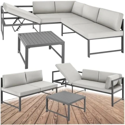 Imagen de TecTake® Conjunto de Muebles Jardín, Sofa Exterior, Mesa Aluminio Ligero, Cojines Impermeables, Terraza, Sofá Fácil Limpiar, Resistente a la Intemperie Gris