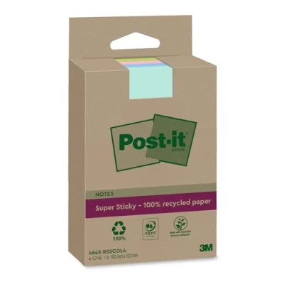 Imagen de Post it Super Sticky Notas 100 % Recicladas XXL, Colores Surtidos, con Líneas, 4 Blocs, 45 Hojas por Bloc, 102 mm x 152 Extra Adhesivas Fabricadas Papel 100% Reciclado