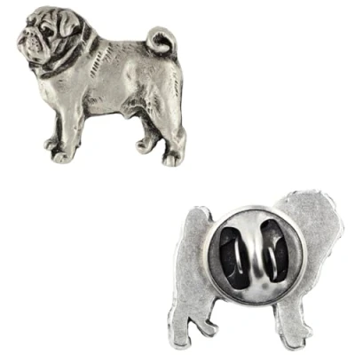 Imagen de Art Dog Edición única Insignia de Perro Plata Elegante Ataúd Hecha a Mano Plateada Broches Mujer Broche Pug 1,9x2x4cm