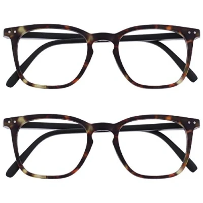 Imagen de OPULIZE Bex Gafas de Lectura Pack 2 Montura Diseño Cuadrada Grande Marrón Carey Mate Lentes Resistentes a Arañazos Bisagras Muelle Unisex Hombre RR64 +3.50