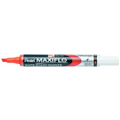 Imagen de Pentel MWL5S 12 rotuladores de borrado en seco para pizarra blanca, punta biselada, tinta líquida, color naranja