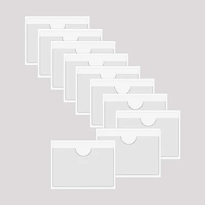 Imagen de BAIWOAK 10 fundas adhesivas transparentes, soportes autoadhesivos de plástico para etiquetas, tarjetas índice, planificadores, armarios, estantes (135 x 90 mm)