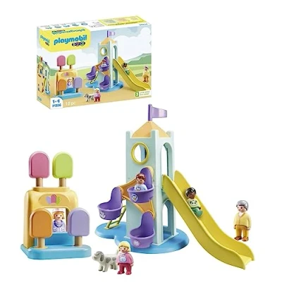 Imagen de PLAYMOBIL 1.2.3 71326 Parque Infantil Aventura con Cabina de Helados para Que los más pequeños descubran Las Funciones básicas, Juguete niños a Partir 12 Meses