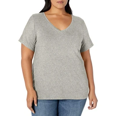 Imagen de Amazon Essentials Camiseta de manga corta y cuello en pico (disponible tallas grandes) Mujer, Gris Claro Mezcla, 3XL Grande