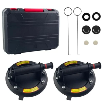 Imagen de Gsakskdsap 2 Pcs Ventosas para Cristal, Azulejos, de Vacío Profesionales Resistente Máx Cargas 400 KG con Maleta Portátil Levantar Vidrio, Mármol, Ventana
