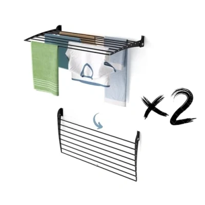 Imagen de foxydry Fold, tendedero de pared, vertical, plegable interior y exterior, aluminio acero, 102 x 50 cm (negro cierre hacia abajo, 2 Fold 100)