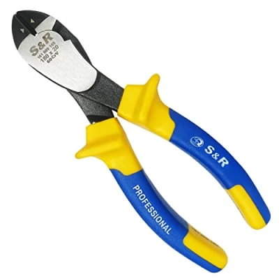 Imagen de S&amp;R Alicate de Corte Diagonal Electricista con Cuchilla Lateral 180 x 24mm Cr. V Agarres Antideslizante 2 componentes