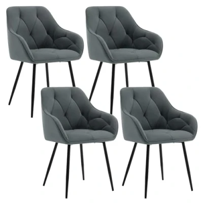 Imagen de WOLTU 4X Sillas de Comedor Cocina con Respaldo y Apoyobrazos Salon Moderno Patas Metálicas para Dormitorio Oficina, Terciopelo, Gris Oscuro, EZS02dgr 4