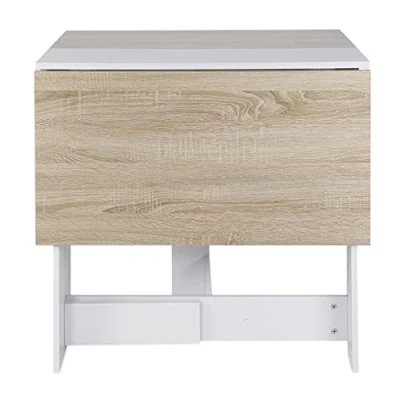 Imagen de LANTUS Mesa de Madera Plegable,Comedor Bar con 2 Solapas Estantes Almacenaje ara Cocina 103 x 76 73,4 cm, Blanco+Roble