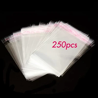 Imagen de 250 Bolsas de Celofán Transparente Autoadhesivas. Plástico OPP Sellada sin Orificios para Chuches, Regalos, Joyas, Tarjetas, Dulces, Caramelos, Bombones.