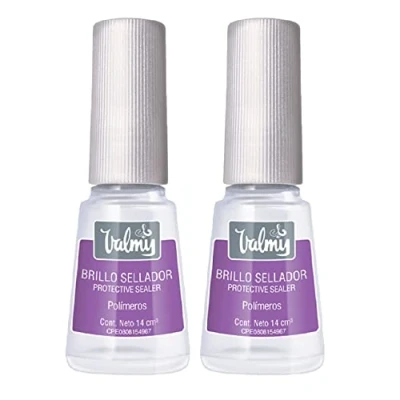 Imagen de VALMY Pack 2 Unidades de Tratamiento Top Coat Brillo Sellador, para Prolongar la Duración Manicura y Pedicura, Ideal Uñas Frágiles (14 ml Cada Unidad)