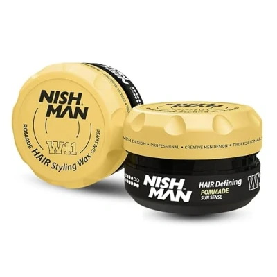 Imagen de Nishman Hair Styling Pomade Wax Pomada De Cera Para El Cabello Flexible Una Fijación Y Brillo Potentes Perfecta Un Peinado Intenso, Cuidado Aspecto Duradero (100ML, W11 Sun Sense)