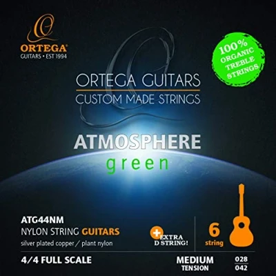 Imagen de ORTEGA Atmosphere Green Series Guitar Strings Organic Nylon Treble Medium + Cuerda D Extra, ATG44NM