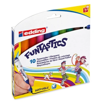Imagen de edding 14 FUNTASTICS bolígrafos para colorear niños set de 10 pluma redonda 3 mm sobre papel y cartulina color claro lavable la piel los tejidos