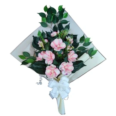Imagen de DRW Ramo de Flores para Cementerio Artificiales con Jarron Meter en el Bote del 78x63x20 cm (Magnolias Rosas)