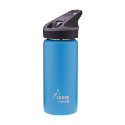 Imagen de Botella de Agua Térmica al Vacío Acero Inoxidable Doble Pared Laken (0,50L Azul Claro) Tecnología 24 Horas Frío Ideal para Trabajo o Deporte Cierre Hermético y Uso Vertical
