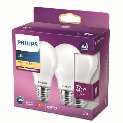 Imagen de Philips Bombilla LED Cristal, 40W,E27, Estándar, Mate, Luz Blanca Cálida, No Regulable, Pack de 2 Unidades