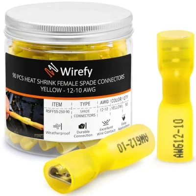 Imagen de Wirefy 90 Piezas Kit de Conectores Eléctricos Hembra Planos Terminales Electricos Termorretráctiles 4 a 6 mm²