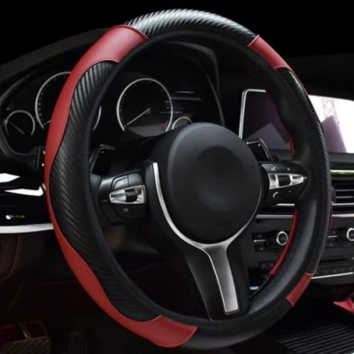 Imagen de HERTC Funda Volante para Mitsubishi Outlander 2005 2007, Suave Antideslizante Transpirable Cubre de PU Cubierta Cuero Microfibra,Red