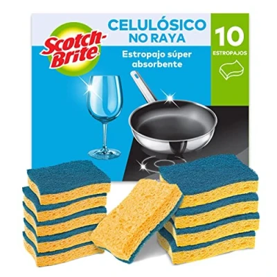Imagen de Scotch Brite estropajo celulósico no raya, 10 unidades altamente absorbente ideal para tareas de limpieza cotidianas