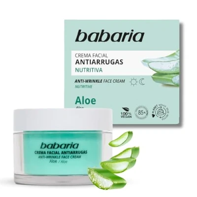 Imagen de Babaria Crema Facial Antiarrugas Nutritiva, con Aloe Vera y Vitaminas C E, 85% de Ingredientes Naturales, Vegano 50 ml