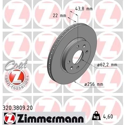 Imagen de ZIMMERMANN COAT Z 320.3809.20 Disco de freno 256 22 6/4 4 100 ventilación interna revestido KIA: RIO 3, HYUNDAI: ACCENT
