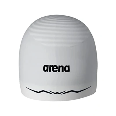 Imagen de Arena Aquaforce Gorro de natación Silicona para Hombre y Mujer con Ondas hidrodinámicas, Rendimiento competitivo, intensiva, Color Blanco, Talla L