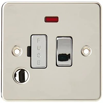 Imagen de Knightsbridge FPAV6300FPAVC Unidad de espolón fusionado con Interruptor Placa Plana 13A neón y Salida Flexible Cromo Pulido, Polished Chrome