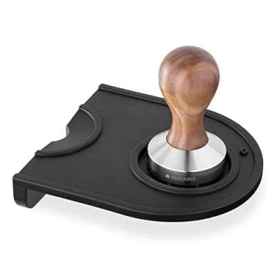 Imagen de Navaris Prensador de café con Base Set 1x Tamper Madera y Acero Inoxidable Silicona para Esquina Prensa Cafe Ø 51 MM