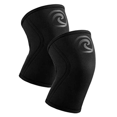 Imagen de Rehband Vendaje de Rodilla, Soporte Rodilla 7mm para Entrenamiento con Pesas y Levantamiento Pesas, estabiliza la articulación Color:Carbon/Negro 1 Par, Talla:XL