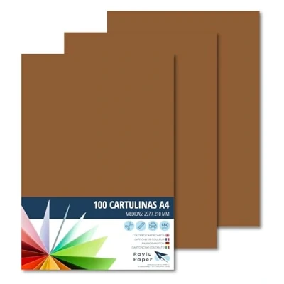 Imagen de Raylu Paper® Cartulinas A4 100 unidades de color marrón, 180gr 210 x 297 mm, Ideal para encuadernación, trabajos oficina, dibujo, manualidades. aptas uso escolar. (Marrón)