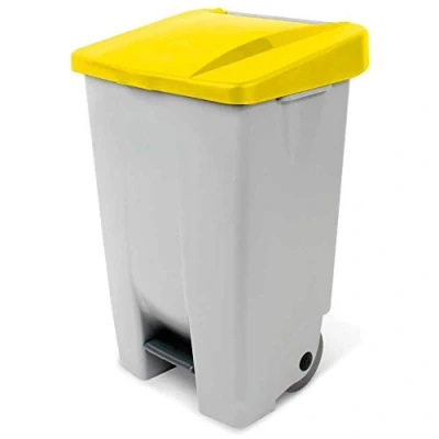 Imagen de Contenedor Basura, Cubo con Ruedas (80 L, 740 x 490 420 mm, Cuerpo Gris, Tapa Amarilla)