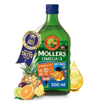 Imagen de Moller’s ® Aceite de hígado bacalao Complemento dietético para niños con omega 3 EPA, DHA y vitaminas A, D E Sabor Tutti Frutti 500 ml