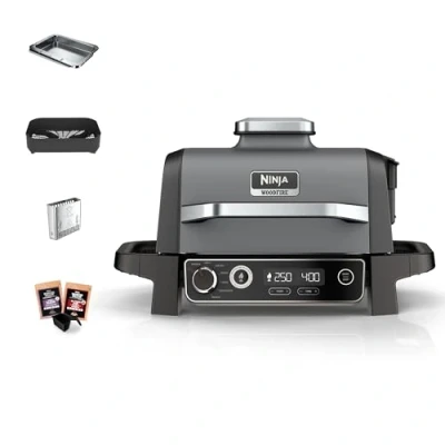 Imagen de Grill Ninja Woodfire OG701EU, 2400 W, Para exteriores, 7 funciones de cocción, Barbacoa eléctrica, Negro