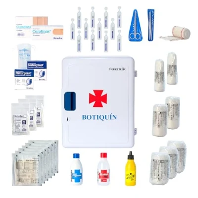 Imagen de Ferretelix. Armario botiquin para pared primeros auxilios con llave Tamaño:40 cms x 30 16 equipado varios articulos imprescindibles realizar primeras curas en caso de emergencia