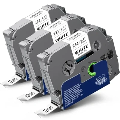 Imagen de 3x Labelwell 12mm 0.47 TZc 231 Negro sobre Blanco Etiqueta Reemplazo para Brother P touch TZ TZe TZe231 TZ231 PT H100LB P300BT 1010 GL H105 H100R H108GT PTH107B
