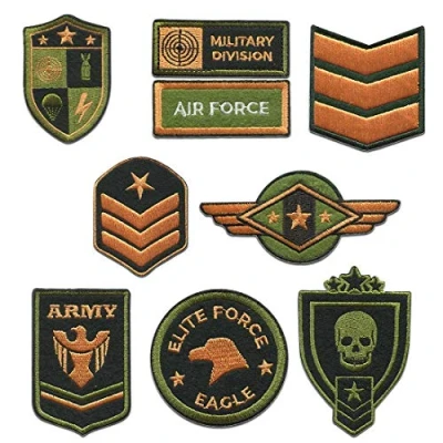 Imagen de Militar Set 9 Piezas Parches Termoadhesivos Bordados Aplique Para Ropa