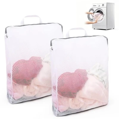 Imagen de 2 unidades de red lavandería grande para lavadora, bolsa viaje con asas, 50 x 60 cm