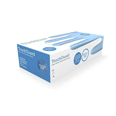Imagen de TouchGuard Guantes de nitrilo azules desechables sin polvos ni látex, caja 100 unidades, medianos