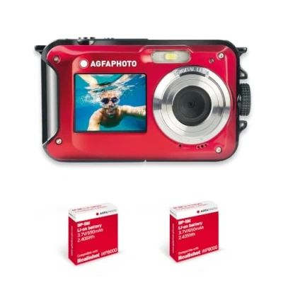 Imagen de AgfaPhoto Realishot WP8000 Cámara Digital compacta Impermeable con 2 baterías y Correa Flotante incluida, Color Rojo