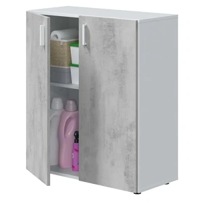 Imagen de Habitdesign Armario Multiusos Bajo, Almacenaje de 2 Puertas, Acabado en Color Blanco Artik y Cemento, Medidas: 80 cm (Ancho) x 92 (Alto) 37 (Fondo)