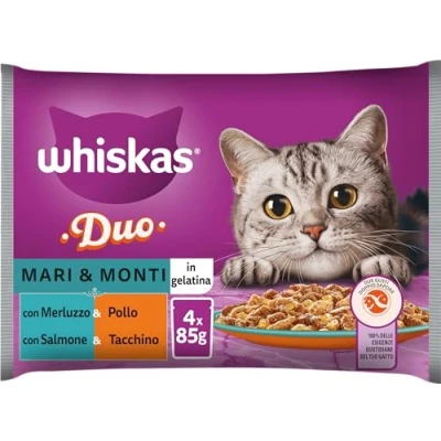 Imagen de Whiskas Duo Mare e Monti Comida húmeda para Gato, 13 Paquetes de 4 bolsitas 85 g Cada uno (52 en Total)