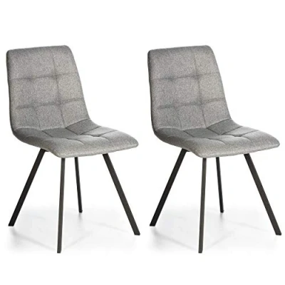 Imagen de VS Venta stock Set de 2 sillas Comedor Mila tapizadas Gris Claro, certificada por la SGS, 58 cm (Ancho) x 45 (Profundo) 86 (Alto)