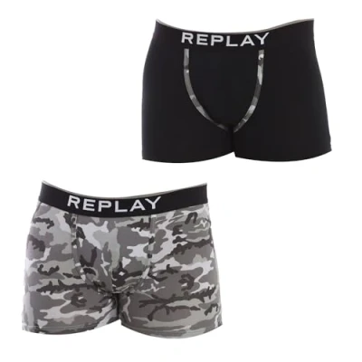 Imagen de REPLAY I101195 001 N211 Boxer, con Logo y Estampado (2 Piezas) Boxer Hombre Black/Camouflage Blue Tamaño M
