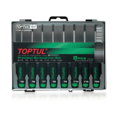 Imagen de TOPTUL GAAW0801 Kit de atornilladores 8 T6, T7, T8, T9, T10, T15, T20 Caja plástico