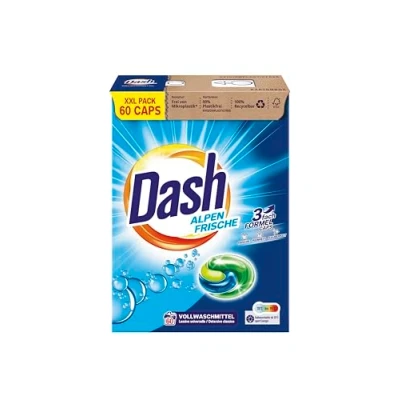 Imagen de Dash® Alpen Frescor 3 en 1 Caps XXL Pack ahorro 60 lavados I Detergente para ropa blanca Fórmula frescura, pureza y limpieza 1,59 kg