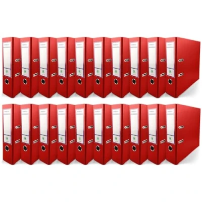 Imagen de Netuno 20x Ekobox archivadores color rojo 2 anillas 8 cm A4 organizador ancho de cartón para oficina estanterías carpetas escritorio despacho